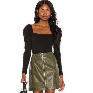 Mink Pink Saeeda Square Neck Rib Knit Top Black Large